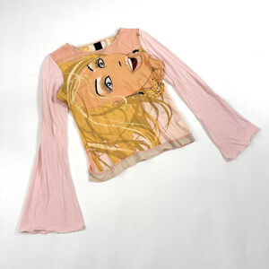 vintage Custo pink long sleeve top, blonde woman